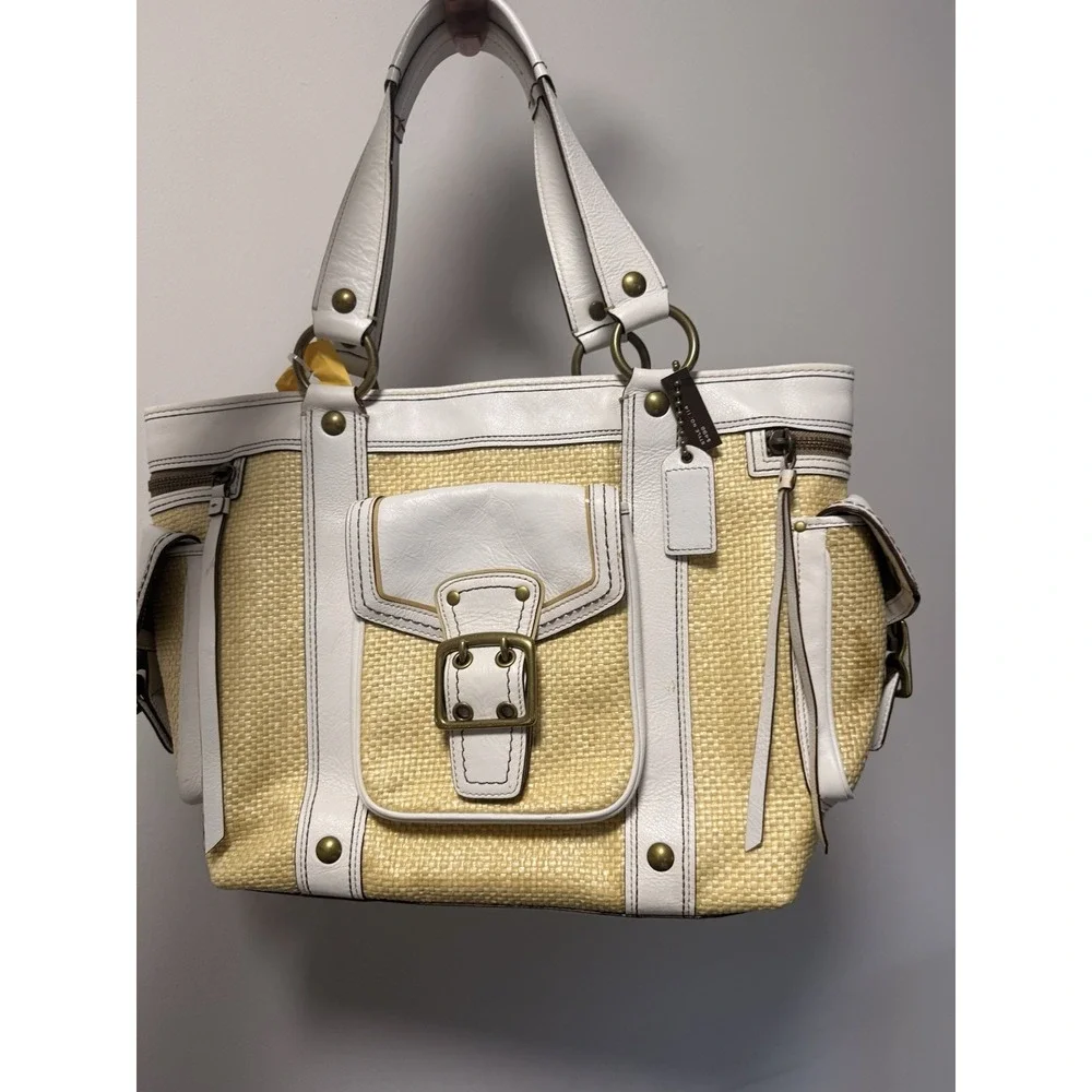 Y2k Coach Legacy  Woven Tote Zip Top Buckle Accent Inner/Outer Pockets Gold